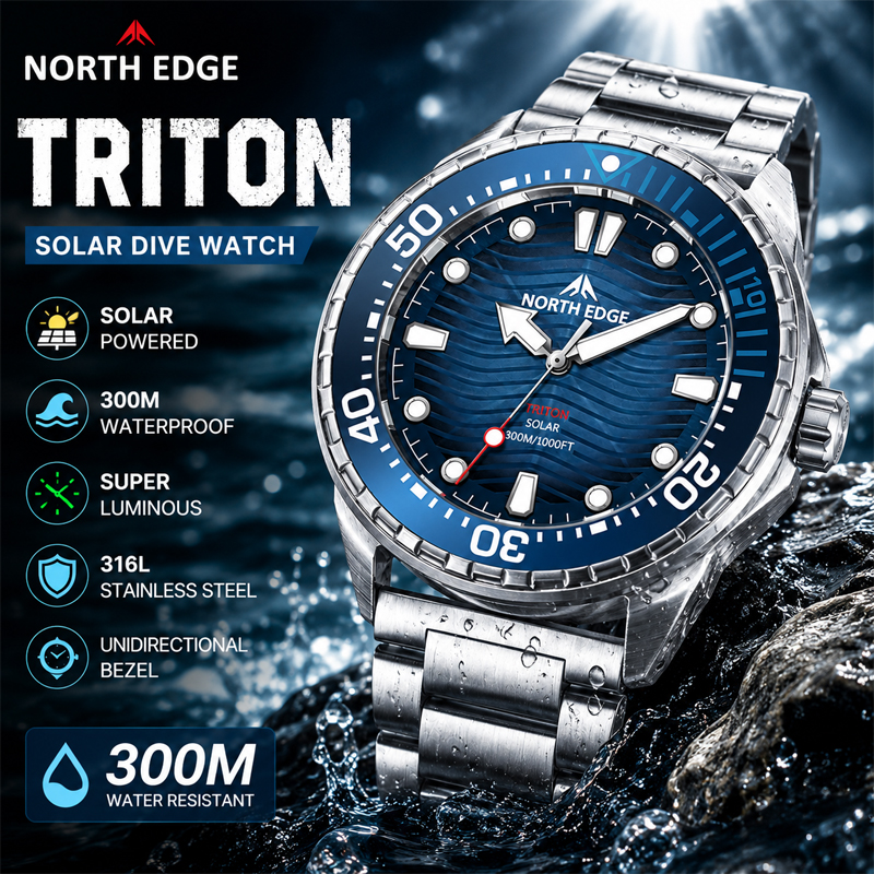 Diver Watch 300M - NORTH EDGE 2026 New TRITON Solar