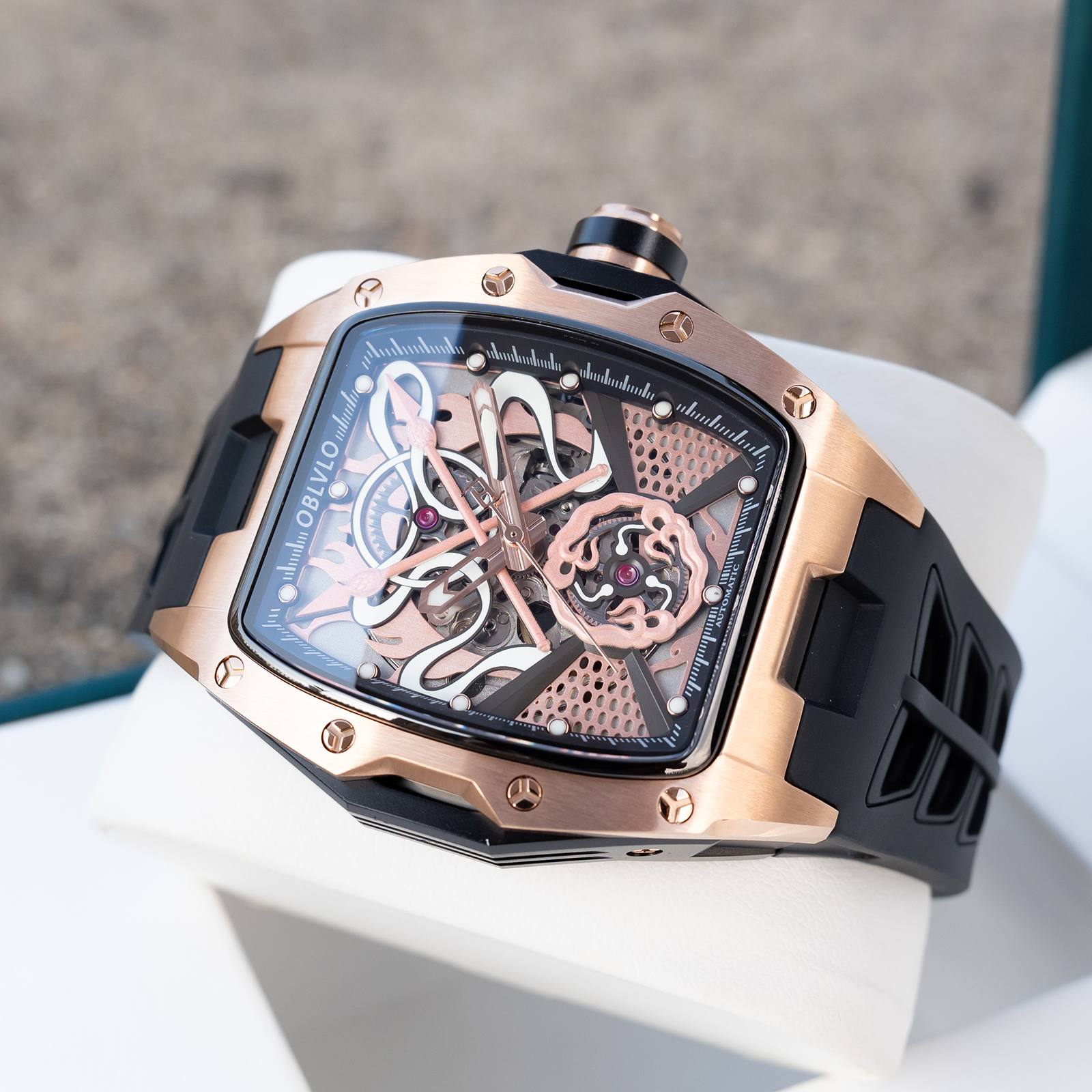 OBLVLO Men's Black PVD Tonneau - Luxury Watch Nz avaliação e preço