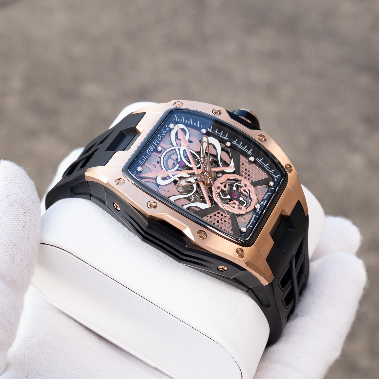 OBLVLO Men's Black PVD Tonneau - Luxury Watch Nz avaliação e preço