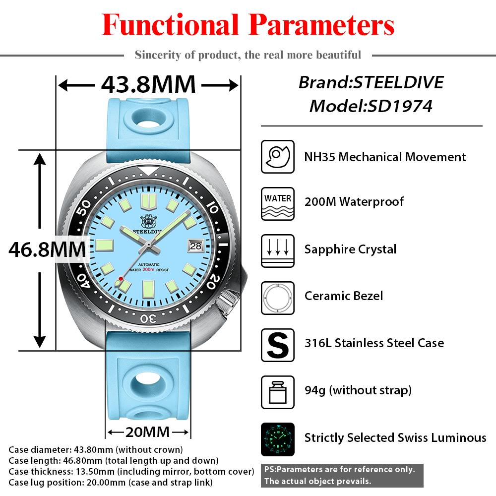 STEELDIVE SD1974 New 43.8mm Pi - Diver Watch 300M avaliação e preço