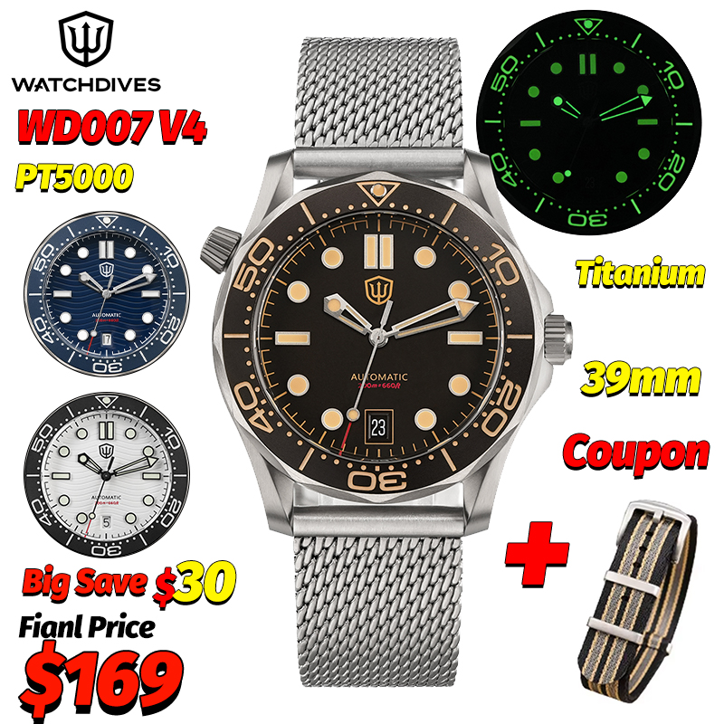 Watchdives Wd007 V4 39Mm NTTD  - Titanium Sport Watch avaliação e preço