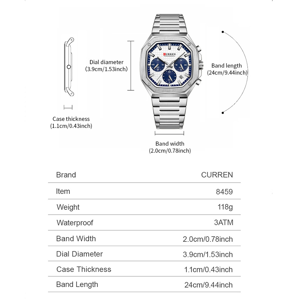 CURREN Luxury Square Chrono Wa - Luxury Watch Hand avaliação e preço